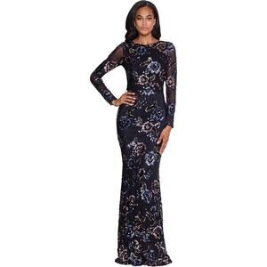 Betsy Adam Floral Sequined Gown Black / Rose | 14